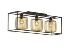 LED Deckenleuchte 3-flammig Schwarz Gold dimmbar über Schalter, Breite 83cm