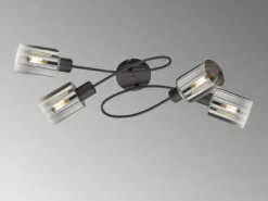 LED Deckenleuchte 4-flammig Schwarz mit Rauchglas, Breite 79cm