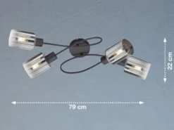 LED Deckenleuchte 4-flammig Schwarz mit Rauchglas, Breite 79cm