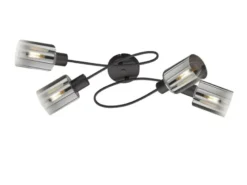 LED Deckenleuchte 4-flammig Schwarz mit Rauchglas, Breite 79cm