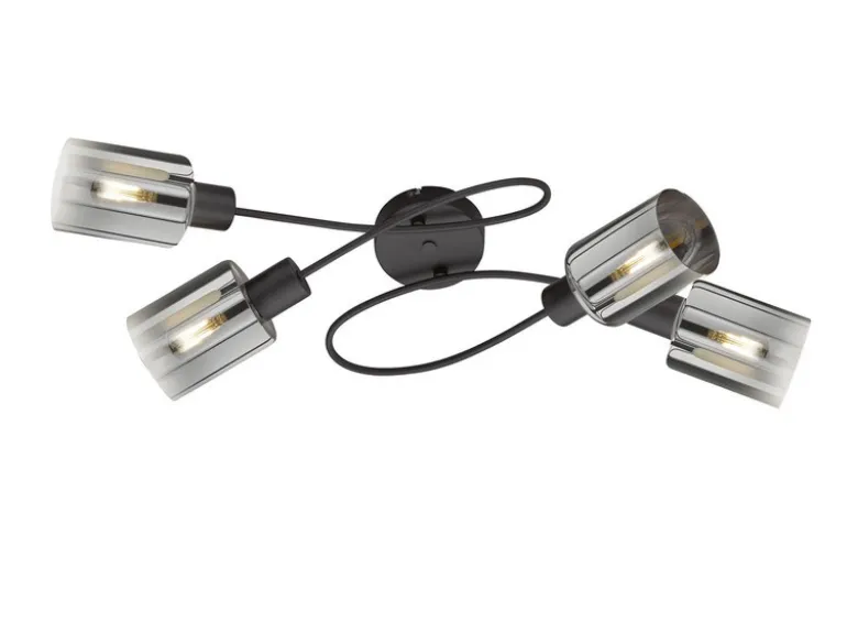 LED Deckenleuchte 4-flammig Schwarz mit Rauchglas, Breite 79cm