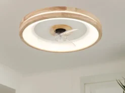 LED Deckenleuchte GATIAN mit Ventilator und Fernbedienung aus Holz, Ø 50cm