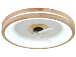 LED Deckenleuchte GATIAN mit Ventilator und Fernbedienung aus Holz, Ø 50cm
