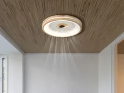 LED Deckenleuchte GATIAN mit Ventilator und Fernbedienung aus Holz, Ø 50cm