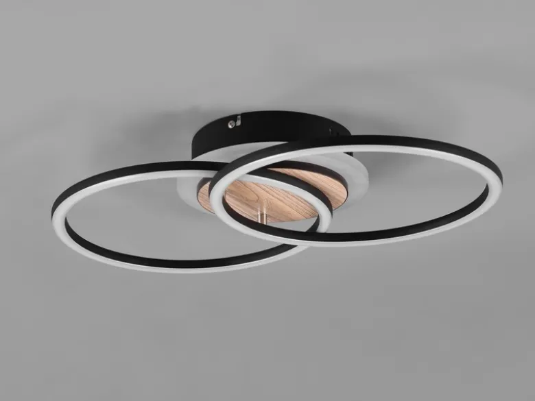 LED Deckenleuchte GIRO mit Fernbedienung, 2 Ringe Schwarz, Breite 46cm