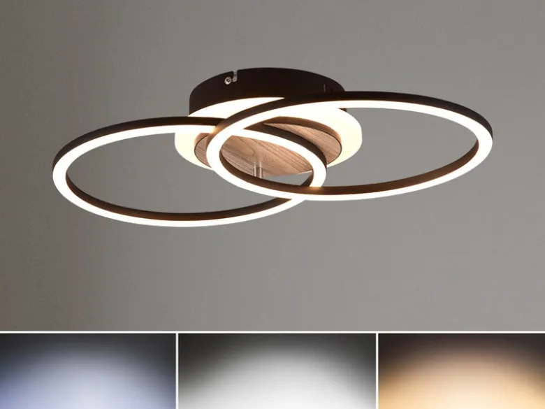 LED Deckenleuchte GIRO mit Fernbedienung, 2 Ringe Schwarz, Breite 46cm
