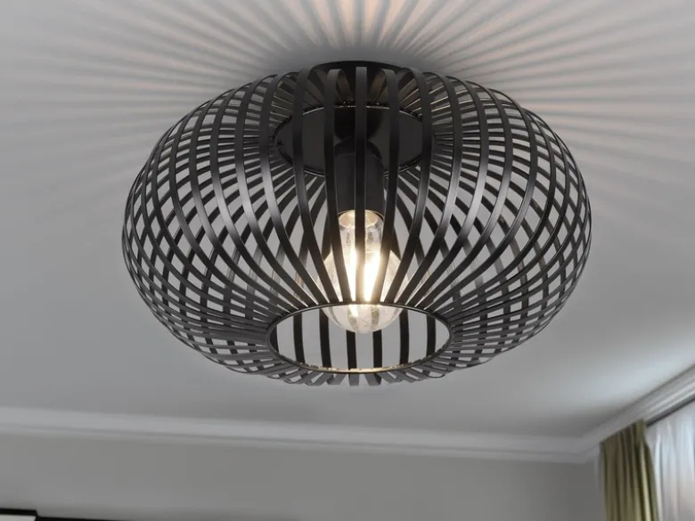 LED Deckenleuchte Gitter Lampenschirm Metall in Schwarz, Ø 30cm
