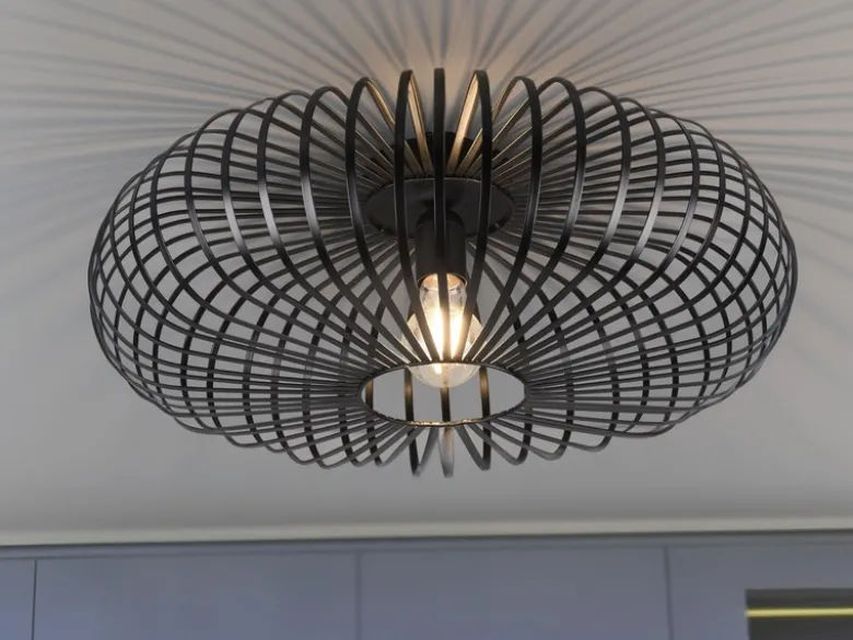 LED Deckenleuchte Gitter Lampenschirm Metall in Schwarz, Ø 50cm
