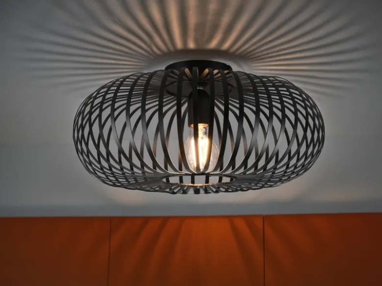 LED Deckenleuchte Gitter Lampenschirm Metall in Schwarz, Ø 40cm