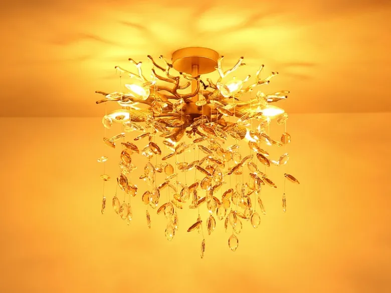 LED Deckenleuchte Gold 6-flammig Glas Kristall 2-farbig Ø 50cm