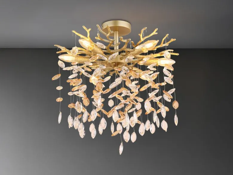 LED Deckenleuchte Gold 6-flammig Glas Kristall 2-farbig Ø 50cm
