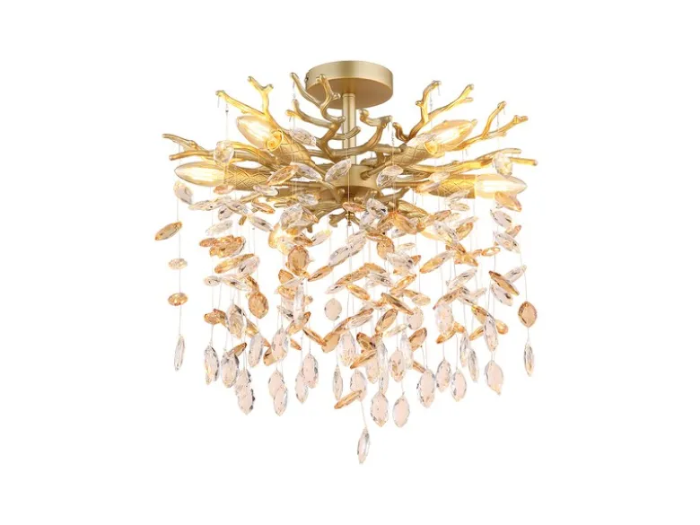 LED Deckenleuchte Gold 6-flammig Glas Kristall 2-farbig Ø 50cm