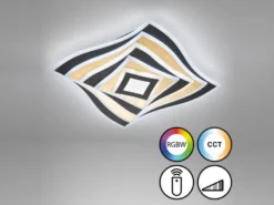 LED Deckenleuchte HERO Schwarz Gold mit Fernbedienung, Quadrat 50cm
