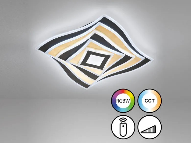 LED Deckenleuchte HERO Schwarz Gold mit Fernbedienung, Quadrat 50cm