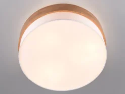 LED Deckenleuchte Holzlampe mit Stoffschirm Weiß, Ø 50cm