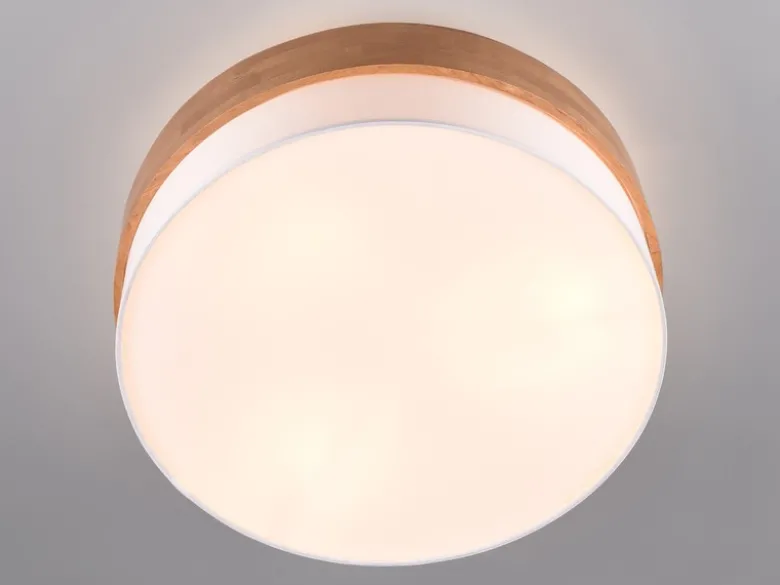 LED Deckenleuchte Holzlampe mit Stoffschirm Weiß, Ø 50cm