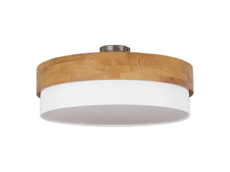 LED Deckenleuchte Holzlampe mit Stoffschirm Weiß, Ø 50cm