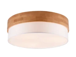 LED Deckenleuchte Holzlampe mit Stoffschirm Weiß, Ø 50cm