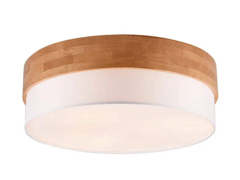 LED Deckenleuchte Holzlampe mit Stoffschirm Weiß, Ø 50cm