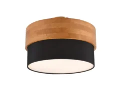 LED Deckenleuchte Holzlampe mit Stoffschirm Schwarz, Ø 30cm