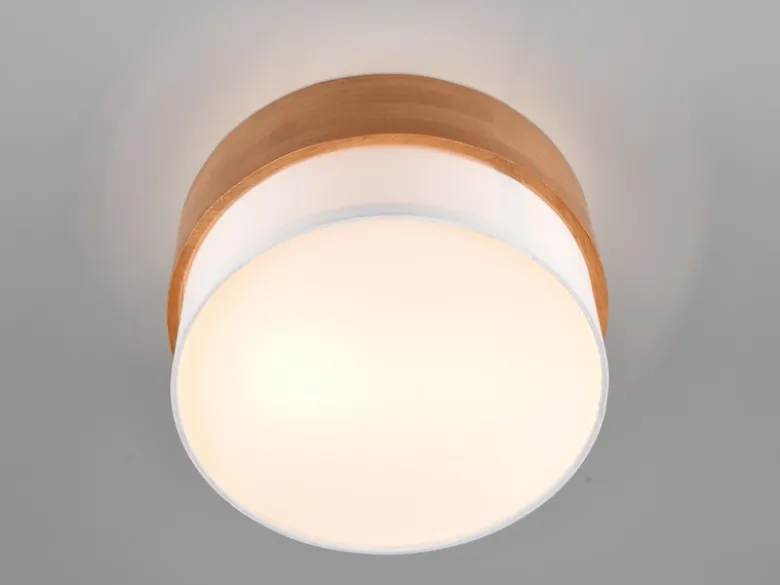 LED Deckenleuchte Holzlampe mit Stoffschirm Weiß, Ø 30cm