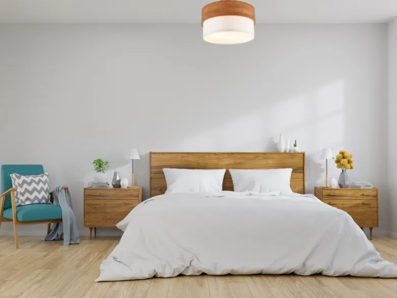 LED Deckenleuchte Holzlampe mit Stoffschirm Weiß, Ø 30cm