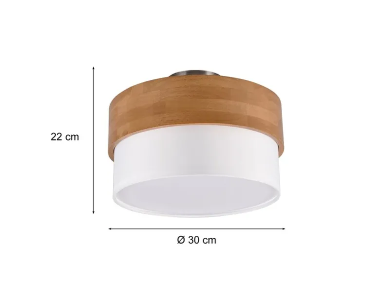 LED Deckenleuchte Holzlampe mit Stoffschirm Weiß, Ø 30cm
