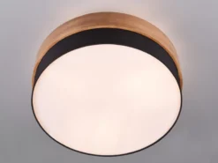 LED Deckenleuchte Holzlampe mit Stoffschirm Schwarz, Ø 50cm