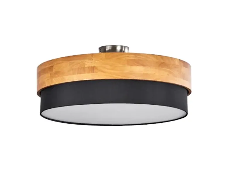 LED Deckenleuchte Holzlampe mit Stoffschirm Schwarz, Ø 50cm
