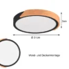 LED Deckenleuchte JANO rund Schwarz mit Holz, 3 Stufen Dimmer, Ø 31cm