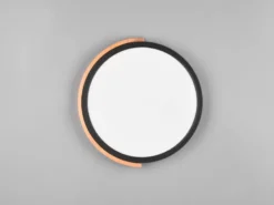 LED Deckenleuchte JANO rund Schwarz mit Holz, 3 Stufen Dimmer, Ø 31cm
