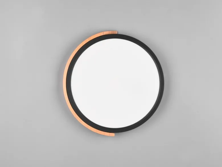LED Deckenleuchte JANO rund Schwarz mit Holz, 3 Stufen Dimmer, Ø 31cm