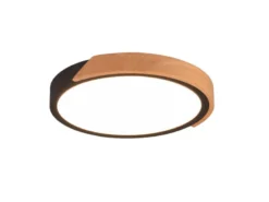 LED Deckenleuchte JANO rund Schwarz mit Holz, 3 Stufen Dimmer, Ø 31cm