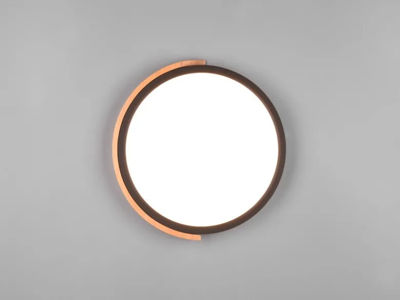 LED Deckenleuchte JANO rund Schwarz mit Holz, 3 Stufen Dimmer, Ø 31cm