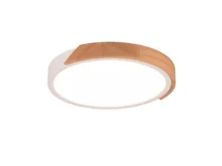 LED Deckenleuchte JANO rund Weiß mit Holz, 3 Stufen Dimmer, Ø31cm