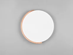 LED Deckenleuchte JANO rund Weiß mit Holz, 3 Stufen Dimmer, Ø31cm