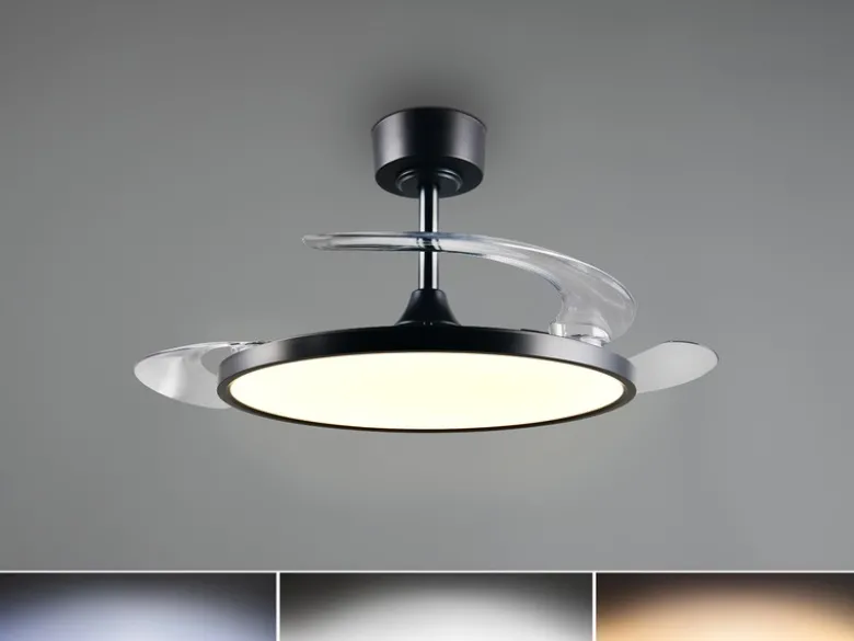 LED Deckenleuchte KASFJORD Schwarz mit ausklappbarem Ventilator, Ø 49 - 106,5cm