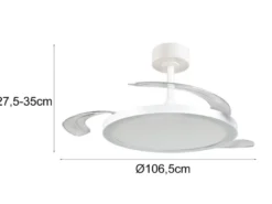 LED Deckenleuchte KASFJORD Weiß mit ausklappbarem Ventilator, Ø 49 - 106,5cm