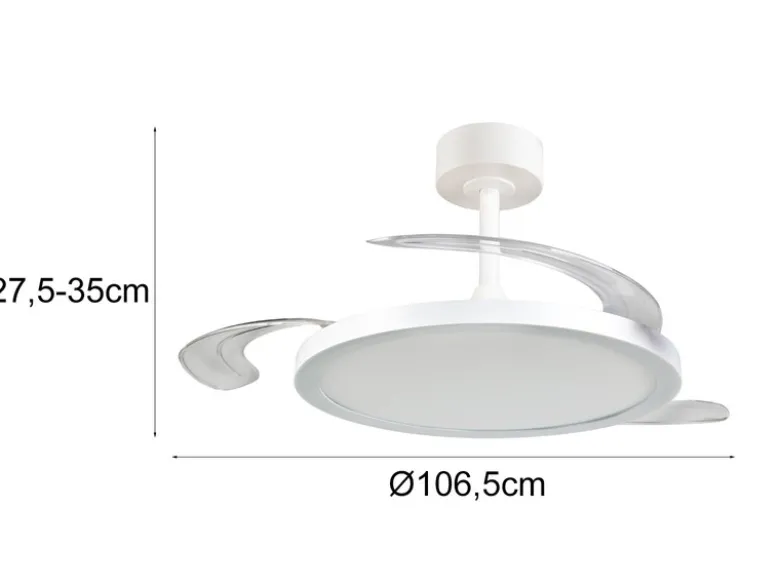 LED Deckenleuchte KASFJORD Weiß mit ausklappbarem Ventilator, Ø 49 - 106,5cm