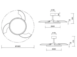 LED Deckenleuchte KASFJORD Weiß mit ausklappbarem Ventilator, Ø 49 - 106,5cm