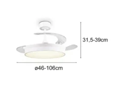 LED Deckenleuchte KERAVA mit Ventilator und Fernbedienung Ø 46cm - max. 106cm
