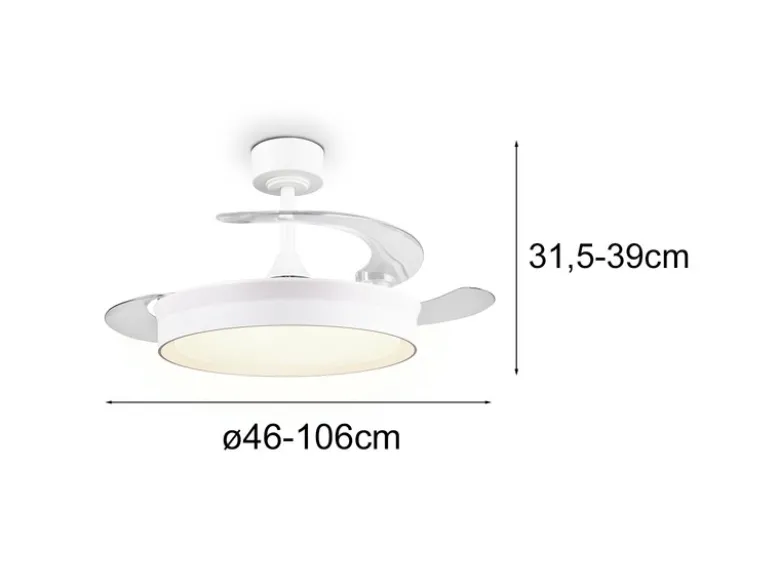 LED Deckenleuchte KERAVA mit Ventilator und Fernbedienung Ø 46cm - max. 106cm