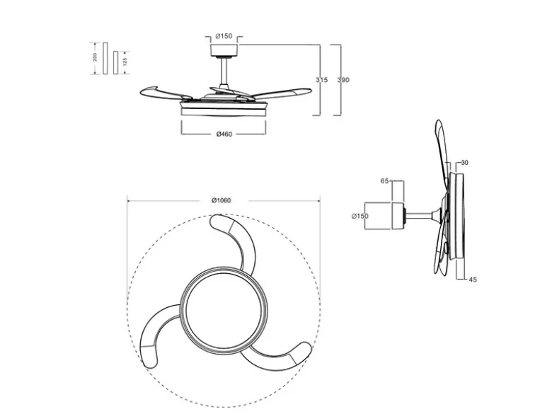 LED Deckenleuchte KERAVA mit Ventilator und Fernbedienung Ø 46cm - max. 106cm