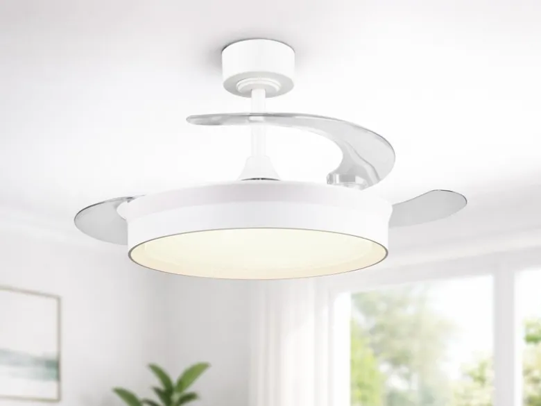 LED Deckenleuchte KERAVA mit Ventilator und Fernbedienung Ø 46cm - max. 106cm