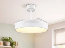 LED Deckenleuchte KERAVA mit Ventilator und Fernbedienung Ø 46cm - max. 106cm