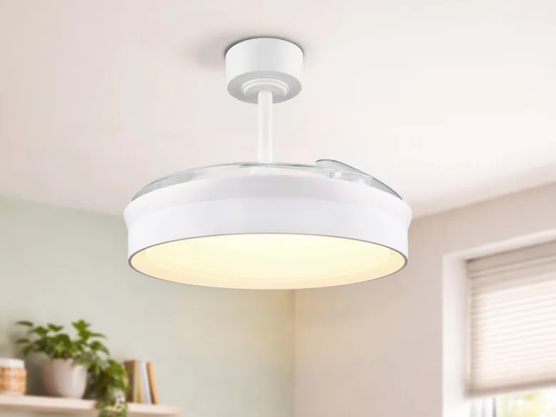 LED Deckenleuchte KERAVA mit Ventilator und Fernbedienung Ø 46cm - max. 106cm
