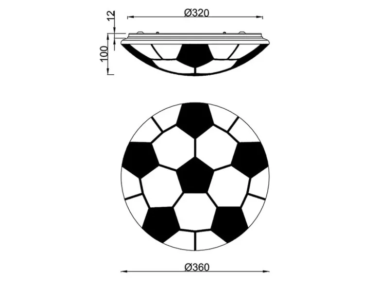 LED Deckenleuchte KLOPPI Schwarz/Weiß Fussball Design, Ø 36cm