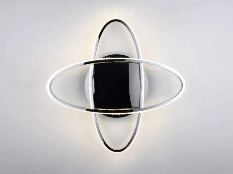 LED Deckenleuchte LANE dimmbar, Kristall Ringe oval schwenkbar Chrom, Ø 58cm