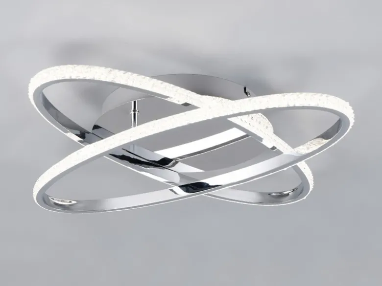 LED Deckenleuchte LANE dimmbar, Kristall Ringe oval schwenkbar Chrom, Ø 58cm