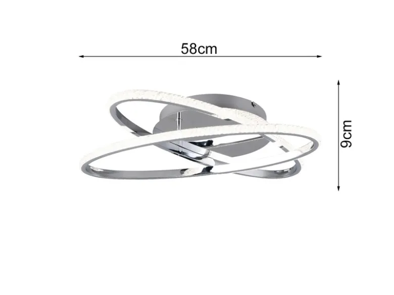 LED Deckenleuchte LANE dimmbar, Kristall Ringe oval schwenkbar Chrom, Ø 58cm